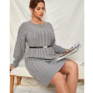 SHEIN Cable Knit Drop Shoulder Gray Sweater Dress Size 1X